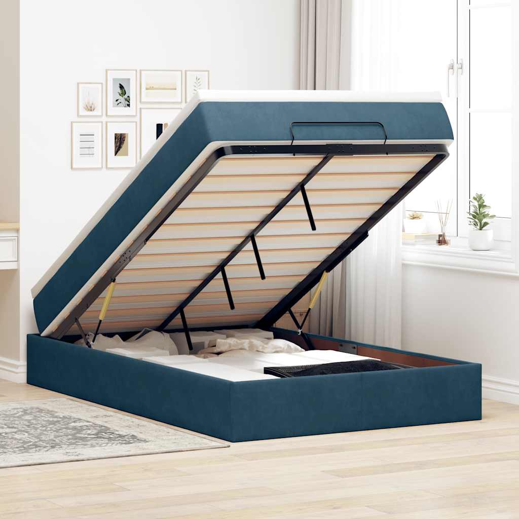 Ottoman-Bett mit Matratze Dunkelblau 120x190 cm Samt