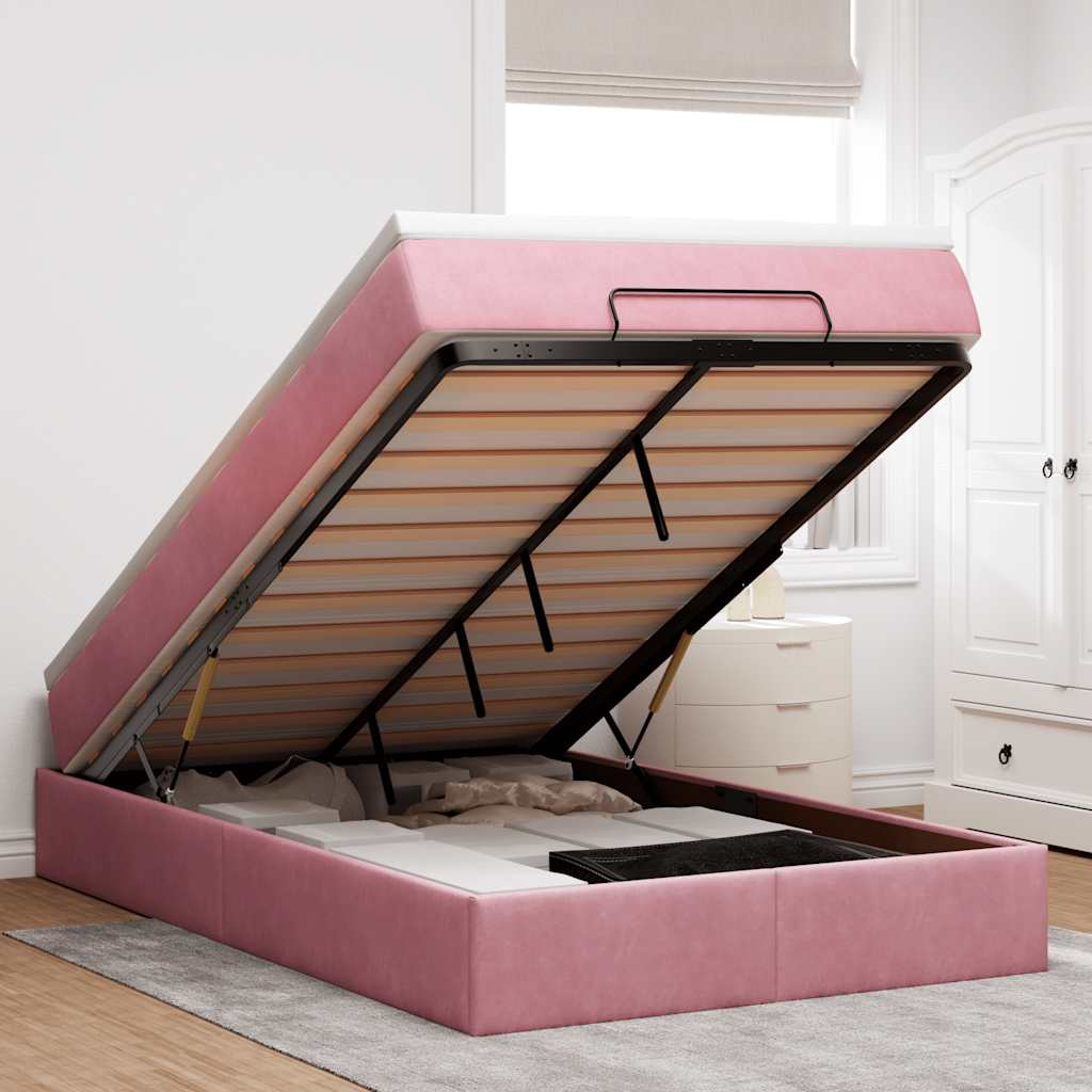 Ottoman-Bett mit Matratze Rosa 120x190 cm Samt