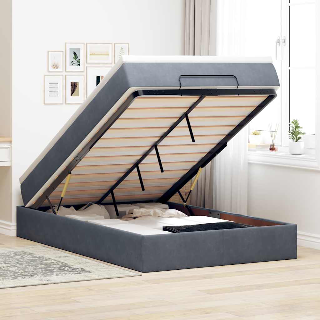 Ottoman-Bett mit Matratze Dunkelgrau 120x200 cm Samt