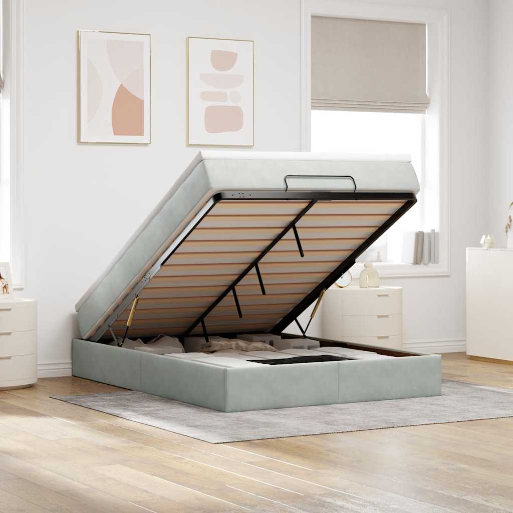 Ottoman-Bett mit Matratze Hellgrau 140x190 cm Samt