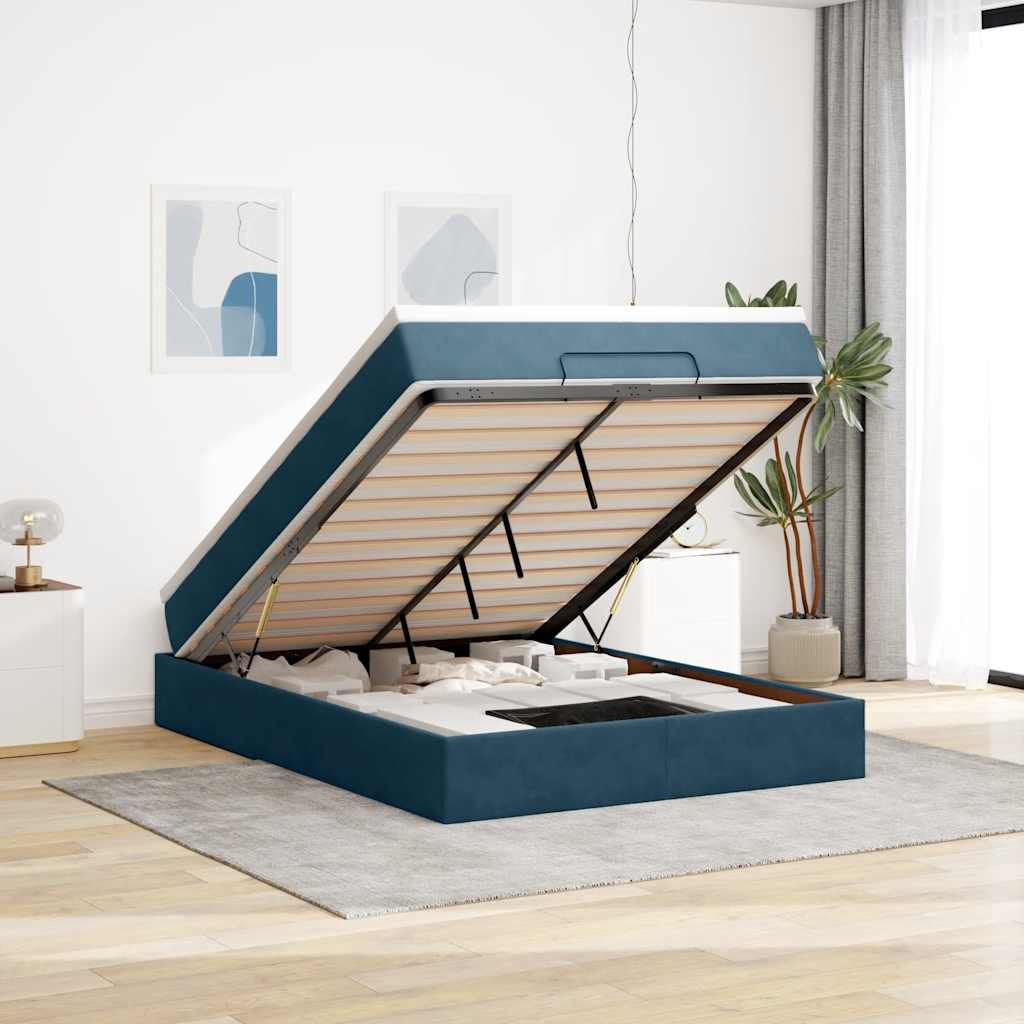 Ottoman-Bett mit Matratze Dunkelblau 140x190 cm Samt