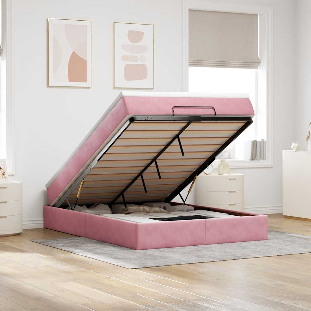 Ottoman-Bett mit Matratze Rosa 140x190 cm Samt