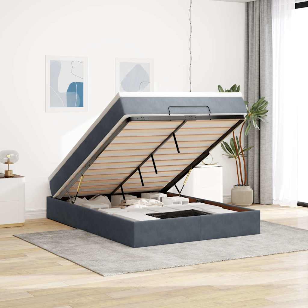 Ottoman-Bett mit Matratze Dunkelgrau 140x200 cm Samt