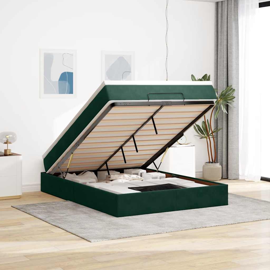 Ottoman-Bett mit Matratze Dunkelgrün 140x200 cm Samt