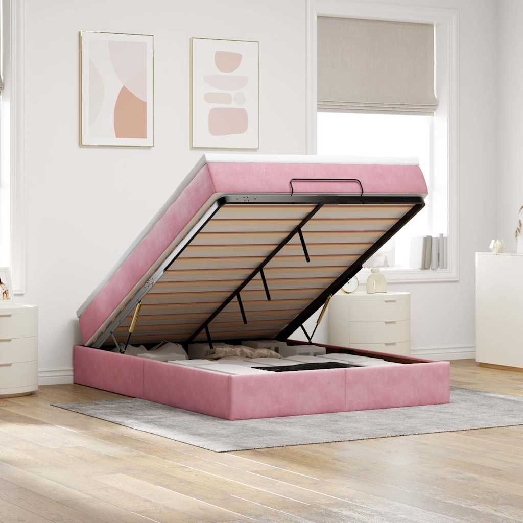 Ottoman-Bett mit Matratze Rosa 140x200 cm Samt