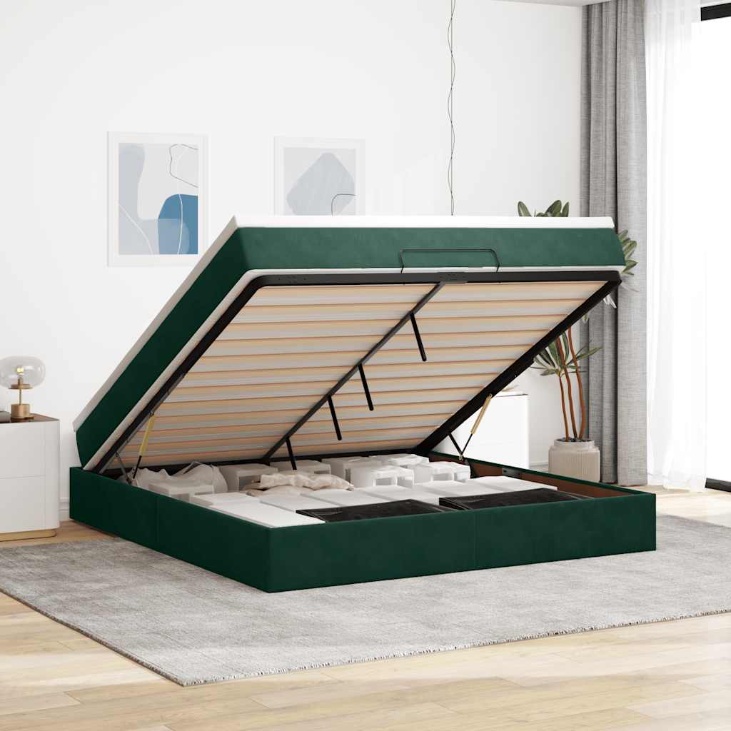 Ottoman-Bett mit Matratze Dunkelgrün 160x200 cm Samt