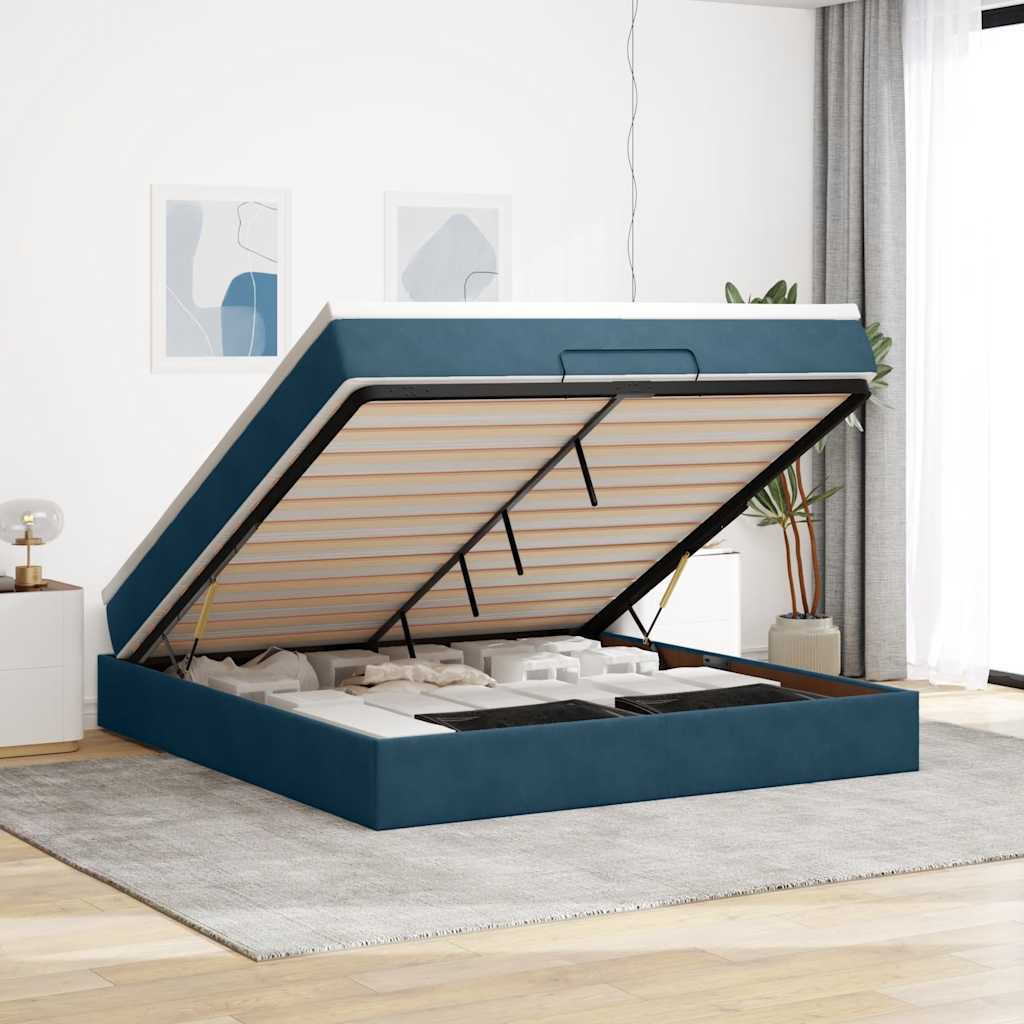Ottoman-Bett mit Matratze Dunkelblau 160x200 cm Samt