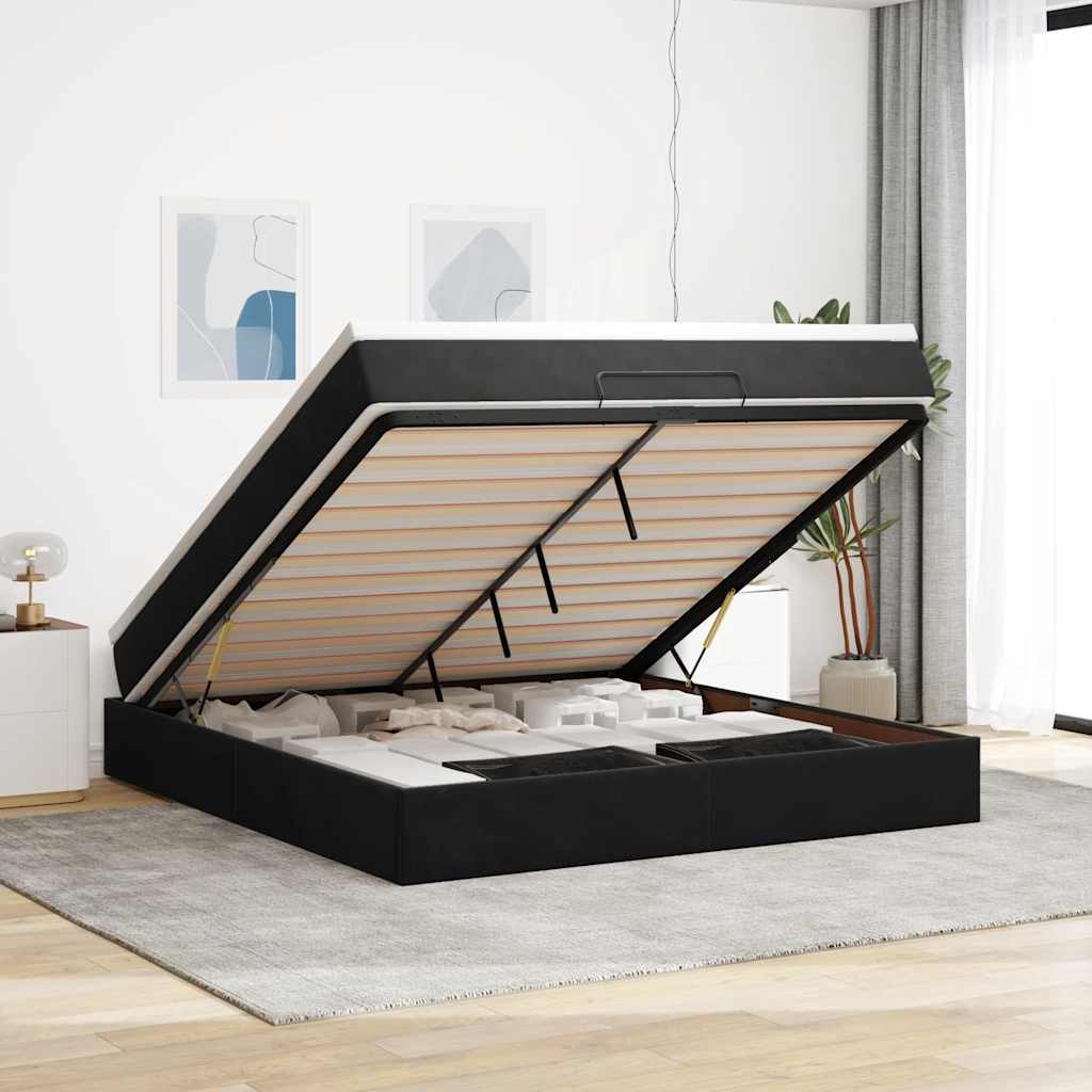 Ottoman-Bett mit Matratze Schwarz 180x200 cm Samt