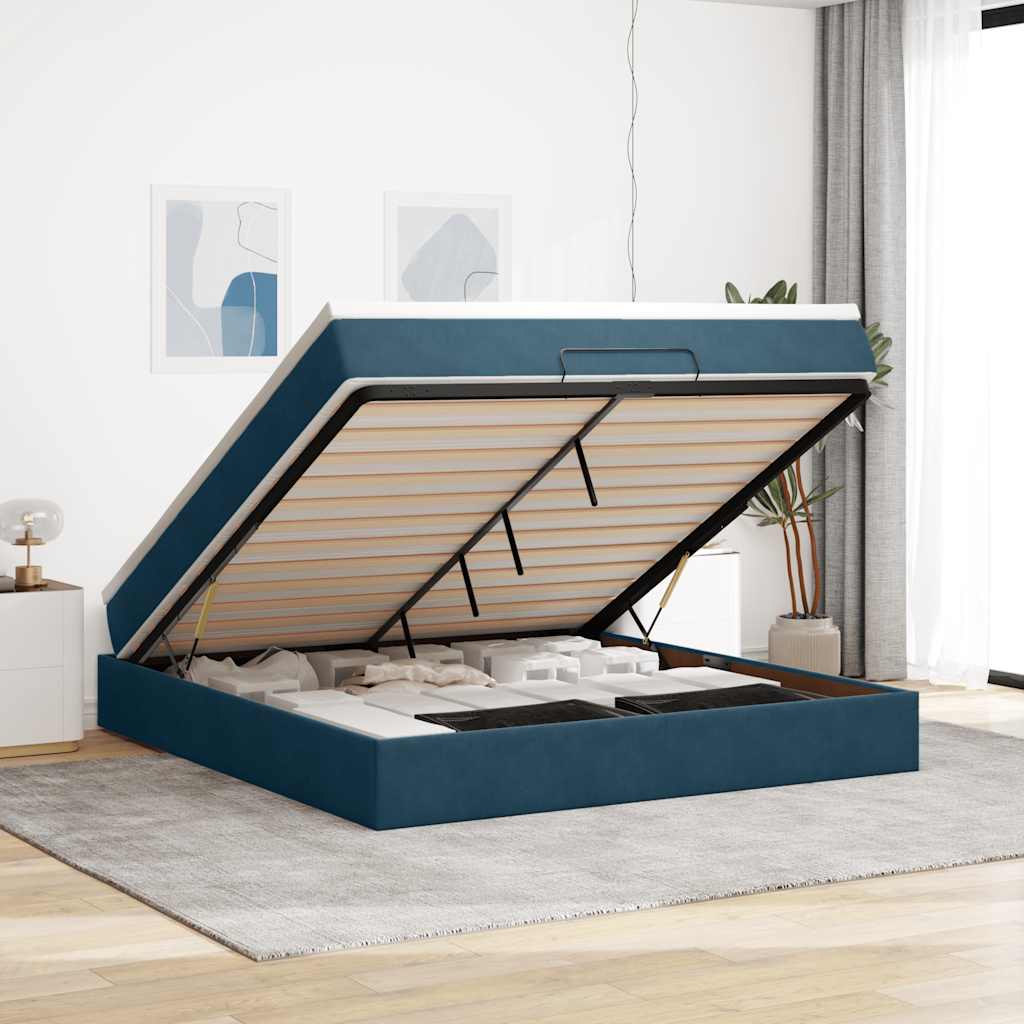 Ottoman-Bett mit Matratze Dunkelblau 180x200 cm Samt
