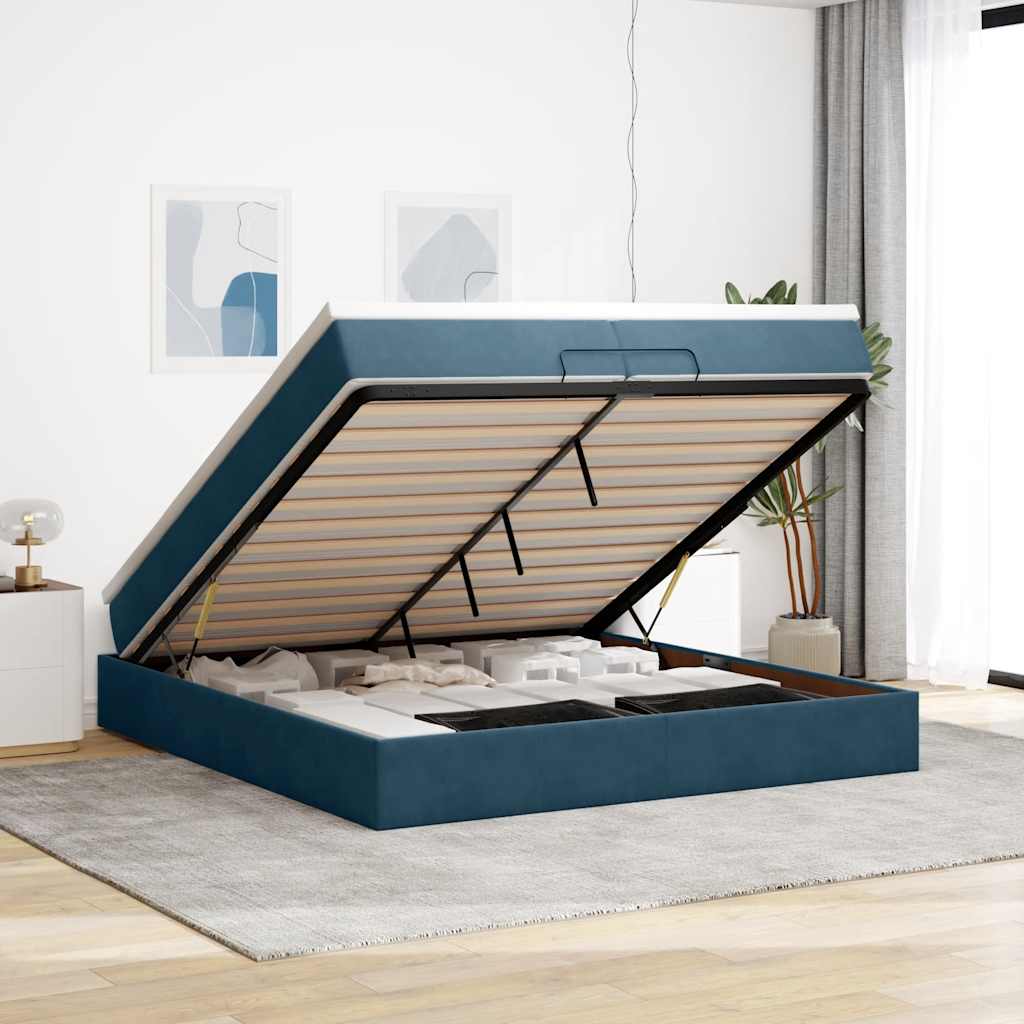 Ottoman-Bett mit Matratzen Dunkelblau 200x200 cm Samt