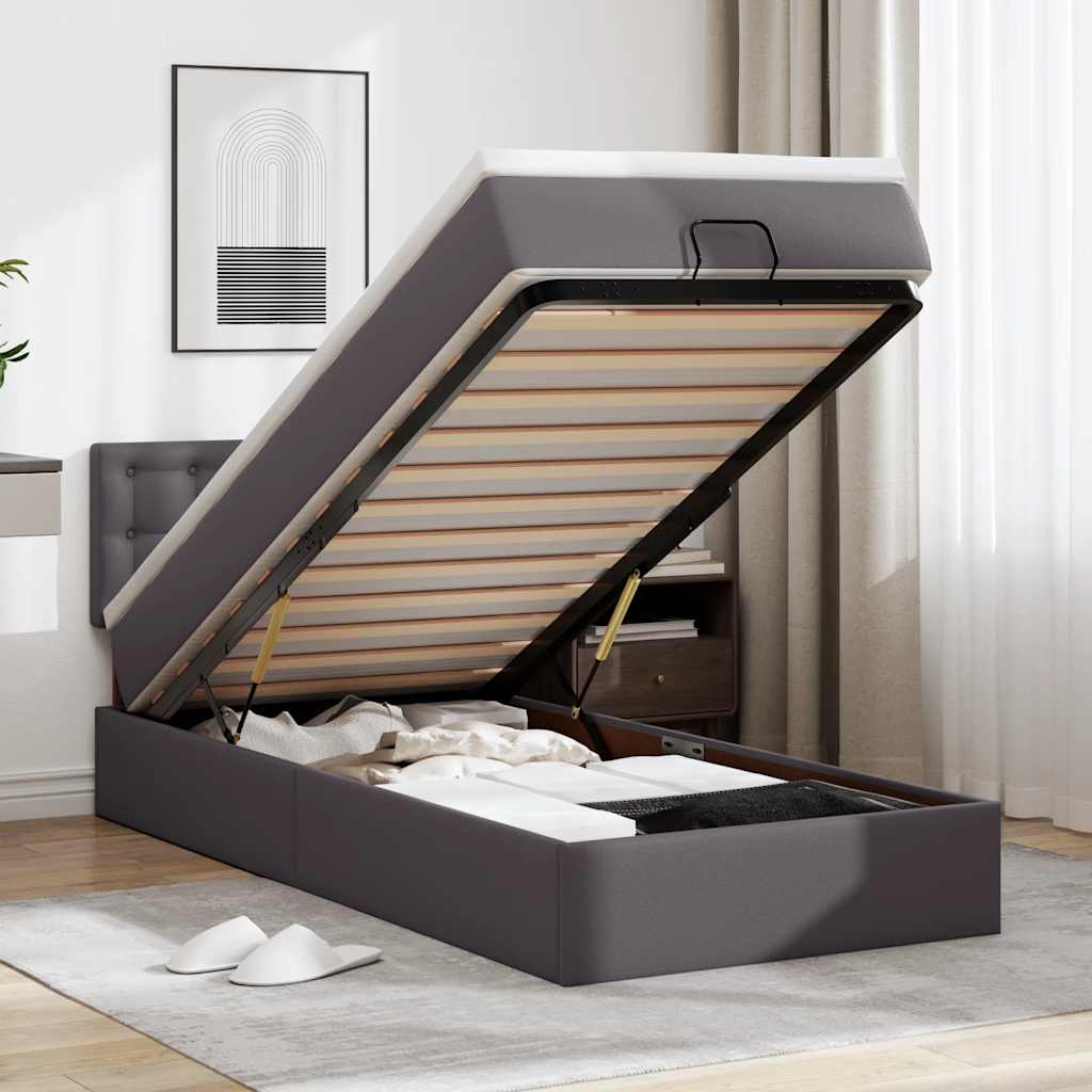 Ottoman-Bett mit Matratze Grau 90x190 cm Kunstleder