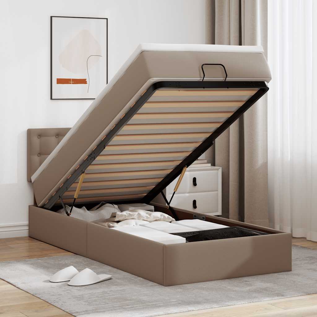 Ottoman-Bett mit Matratze Cappuccino-Braun 90x190 cm Kunstleder