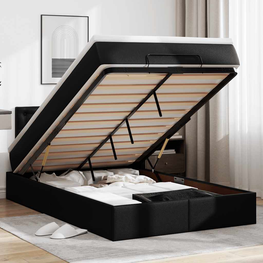Ottoman-Bett mit Matratze Schwarz 120x190 cm Kunstleder