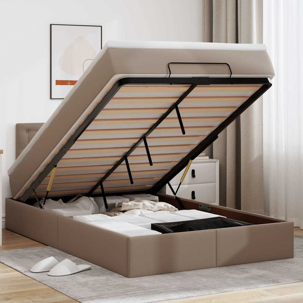 Ottoman-Bett mit Matratze Cappuccino-Braun 120x200cm Kunstleder