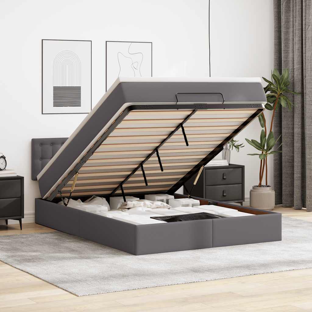 Ottoman-Bett mit Matratze Grau 140x190 cm Kunstleder