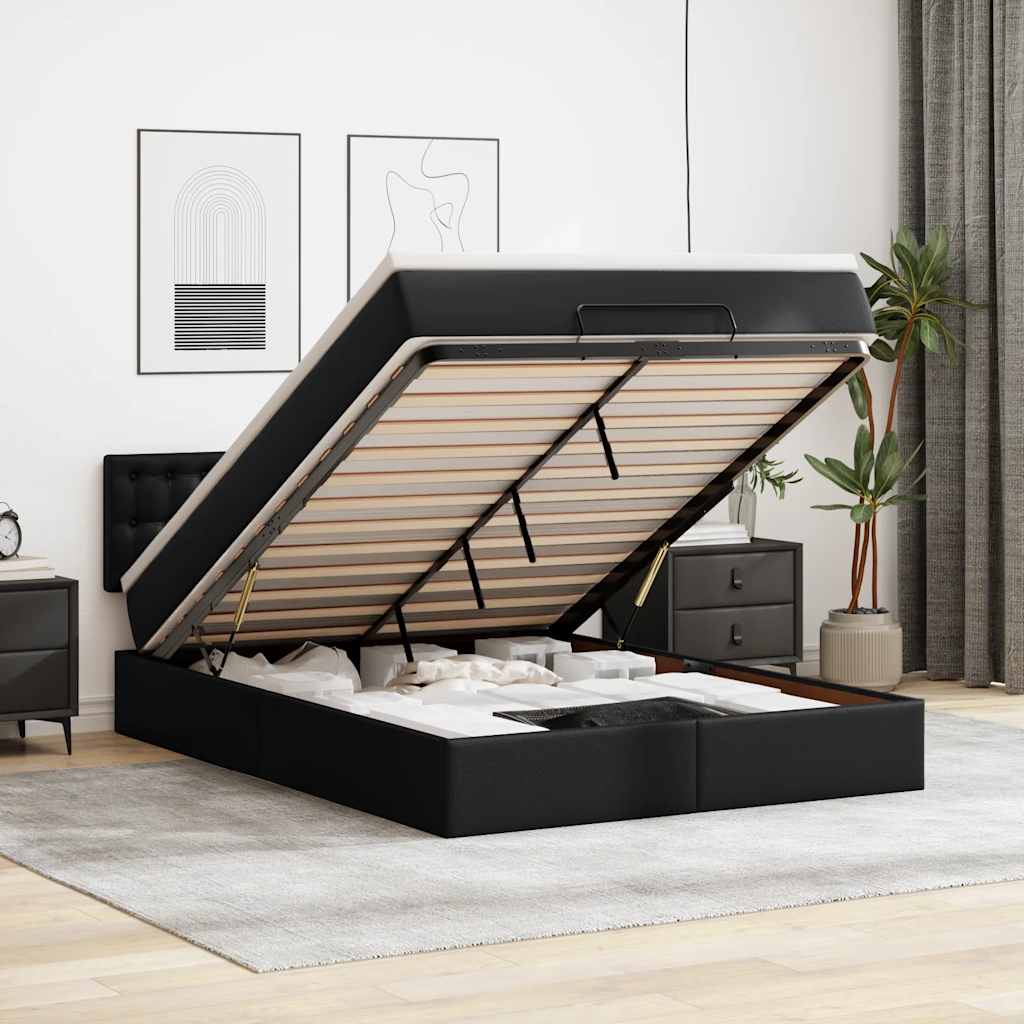 Ottoman-Bett mit Matratze Schwarz 140x200 cm Kunstleder