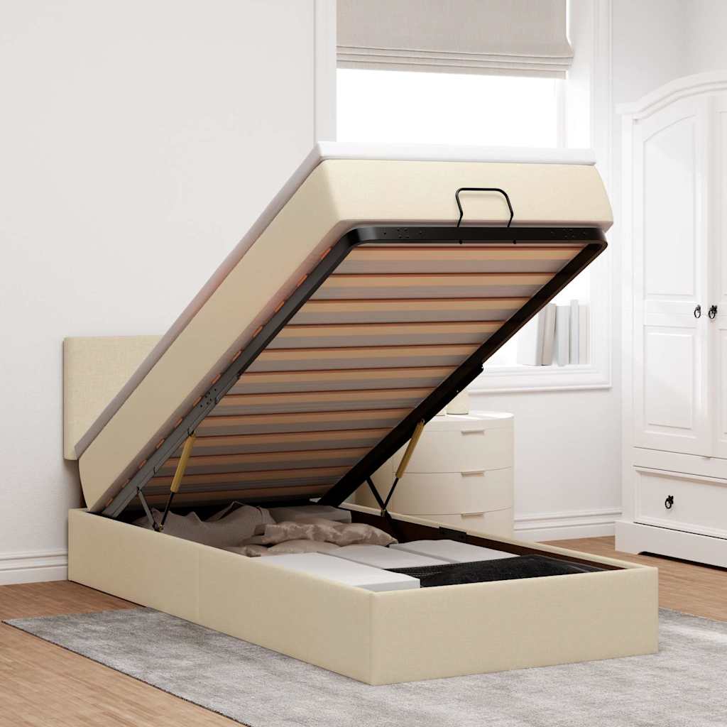 Ottoman-Bett mit Matratze Creme 80x200 cm Stoff