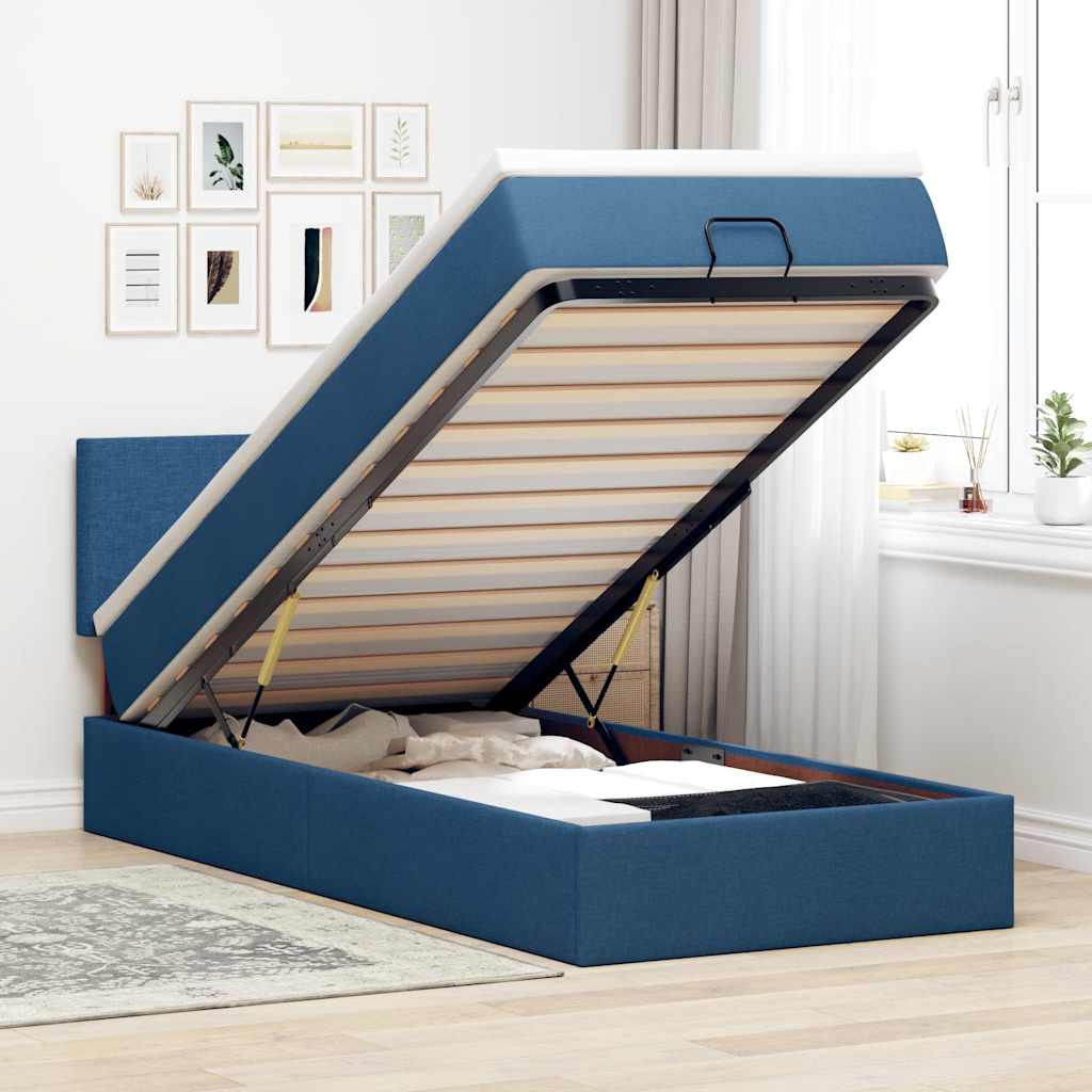 Ottoman-Bett mit Matratze Blau 90x190 cm Stoff