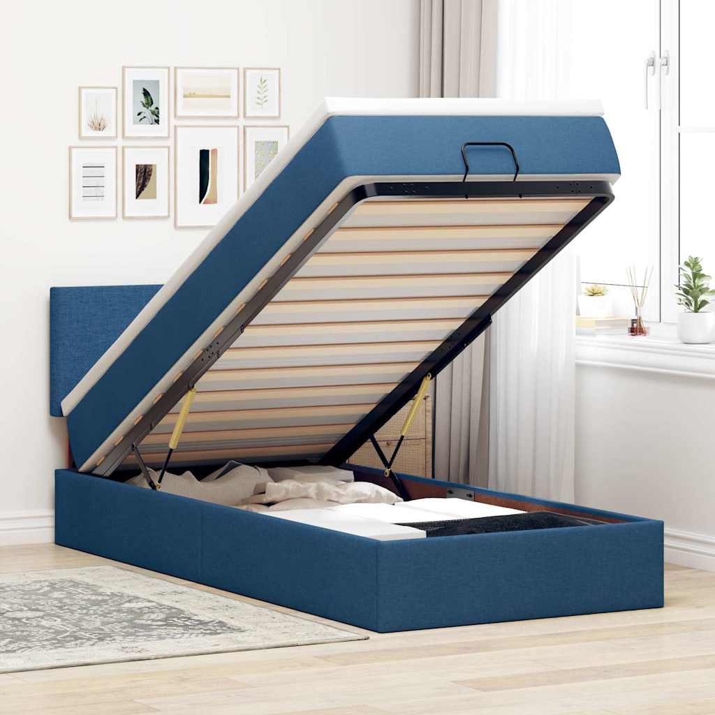 Ottoman-Bett mit Matratze Blau 100x200 cm Stoff