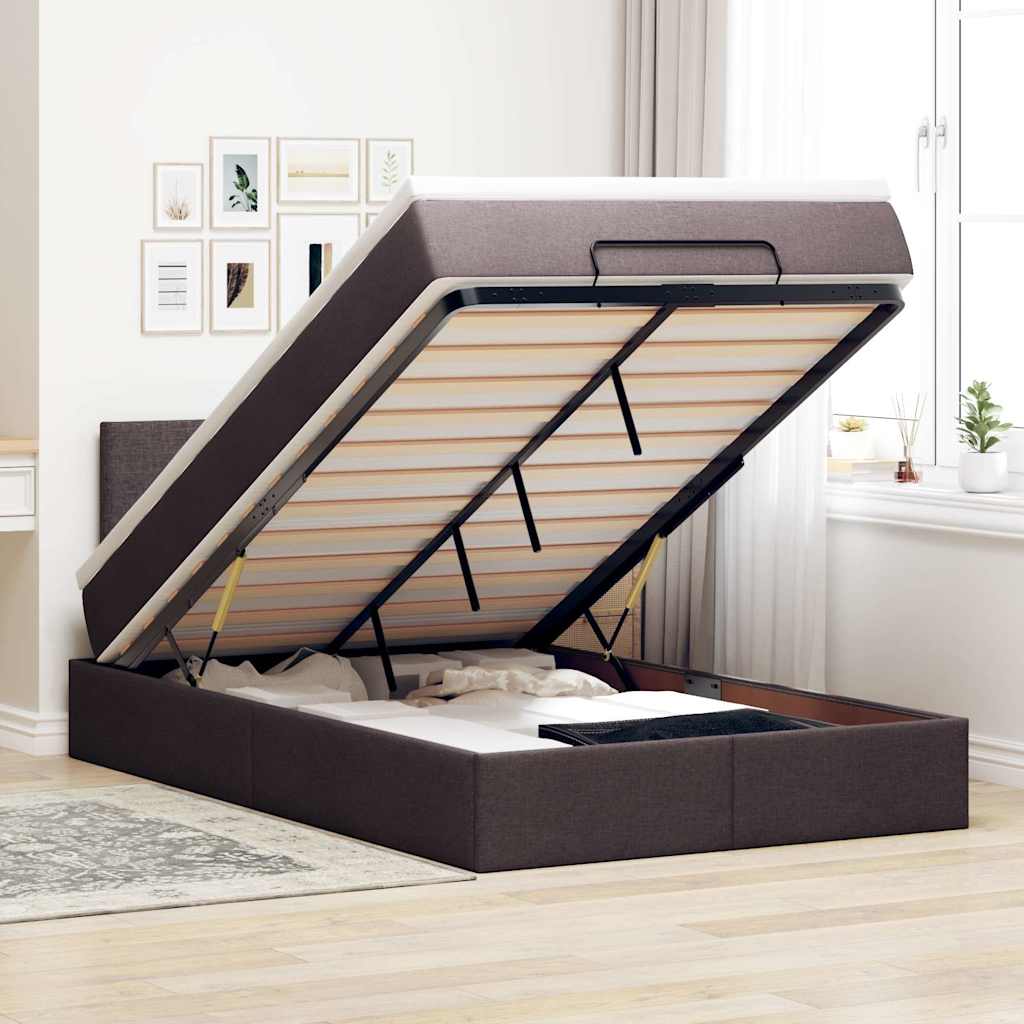 Ottoman-Bett mit Matratze Dunkelbraun 120x190 cm Stoff