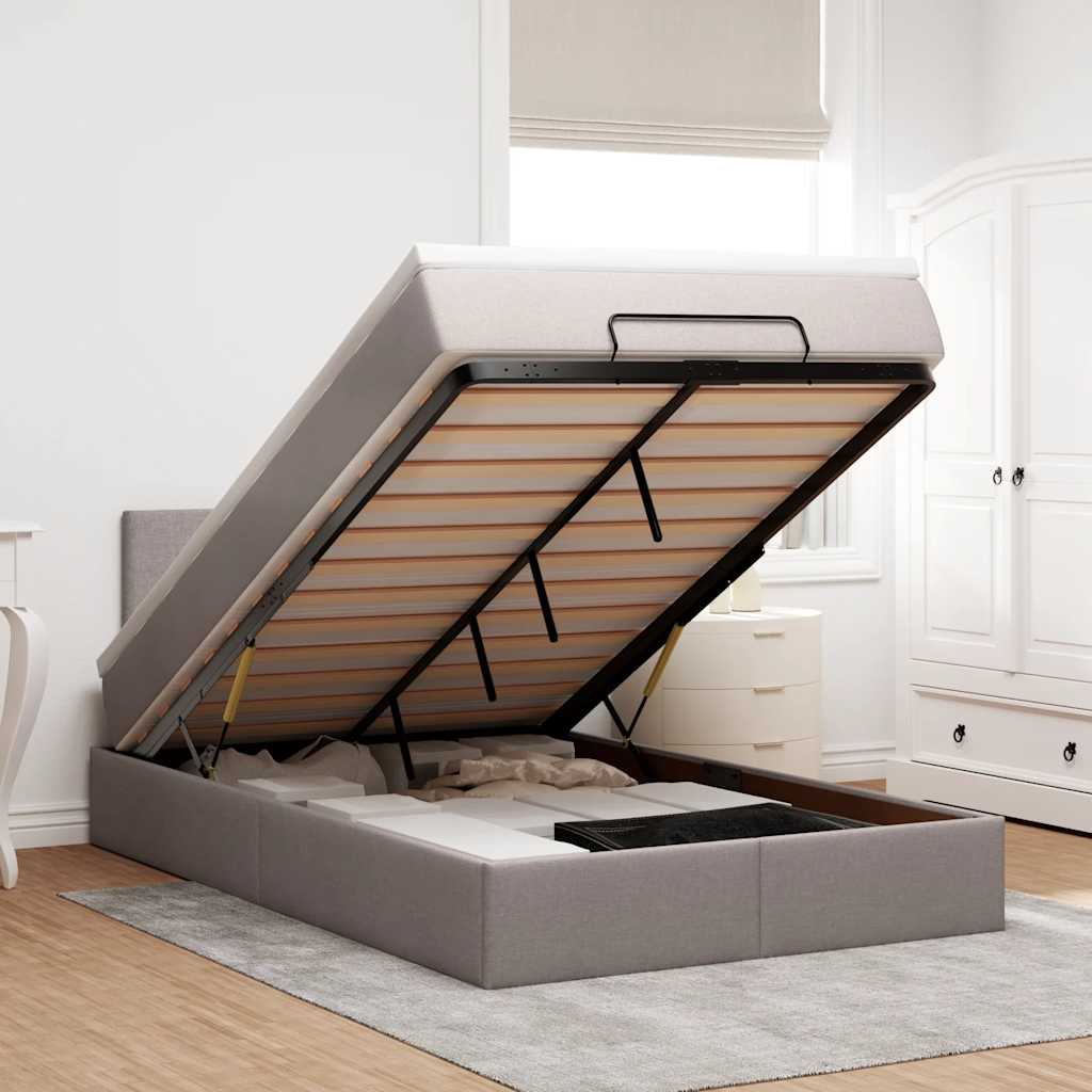 Ottoman-Bett mit Matratze Taupe 120x190 cm Stoff
