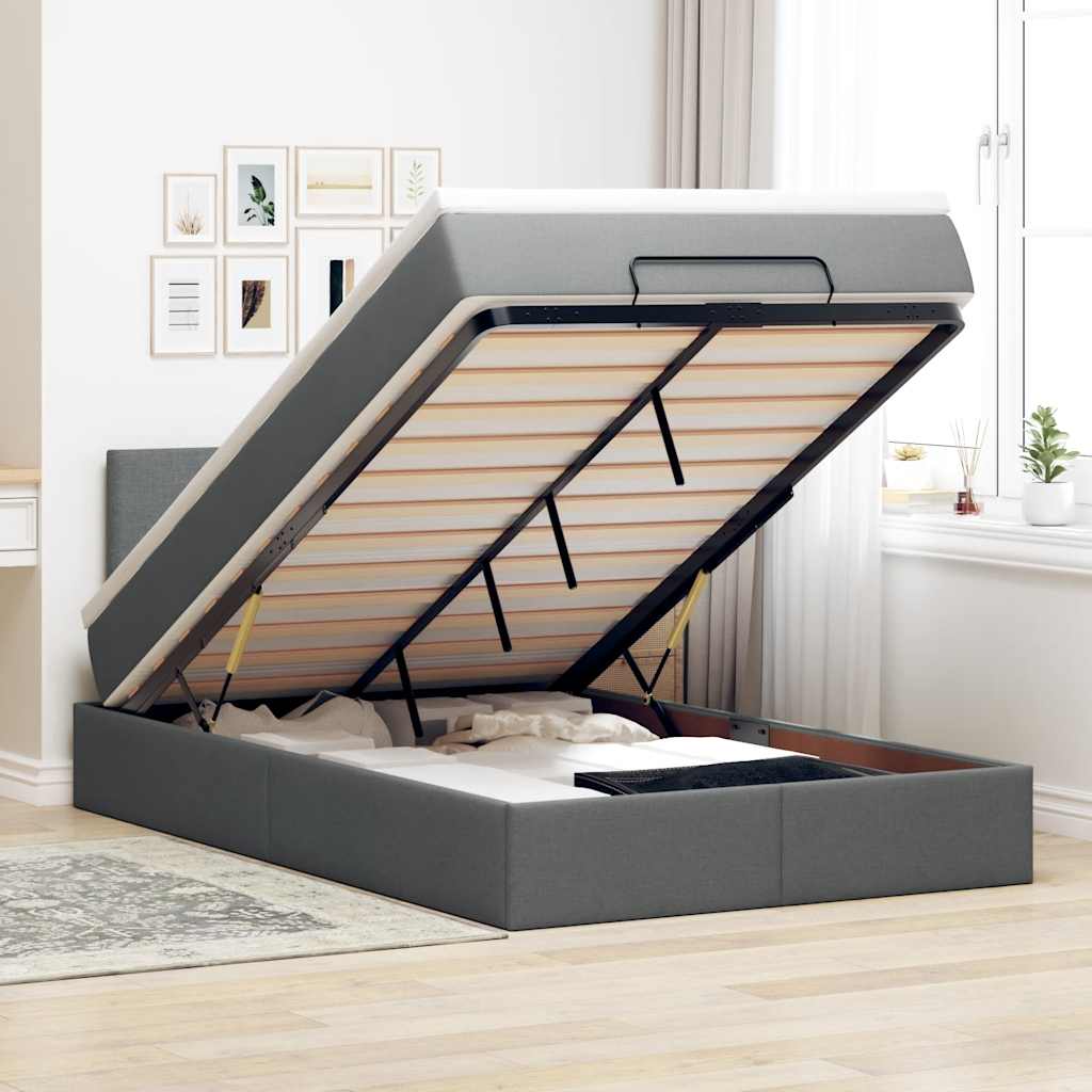 Ottoman-Bett mit Matratze Dunkelgrau 120x200 cm Stoff