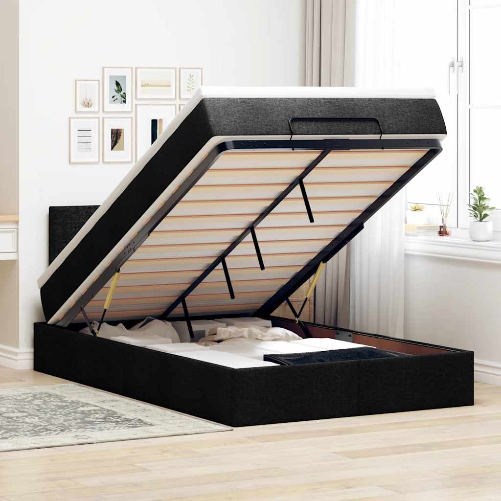 Ottoman-Bett mit Matratze Schwarz 120x200 cm Stoff