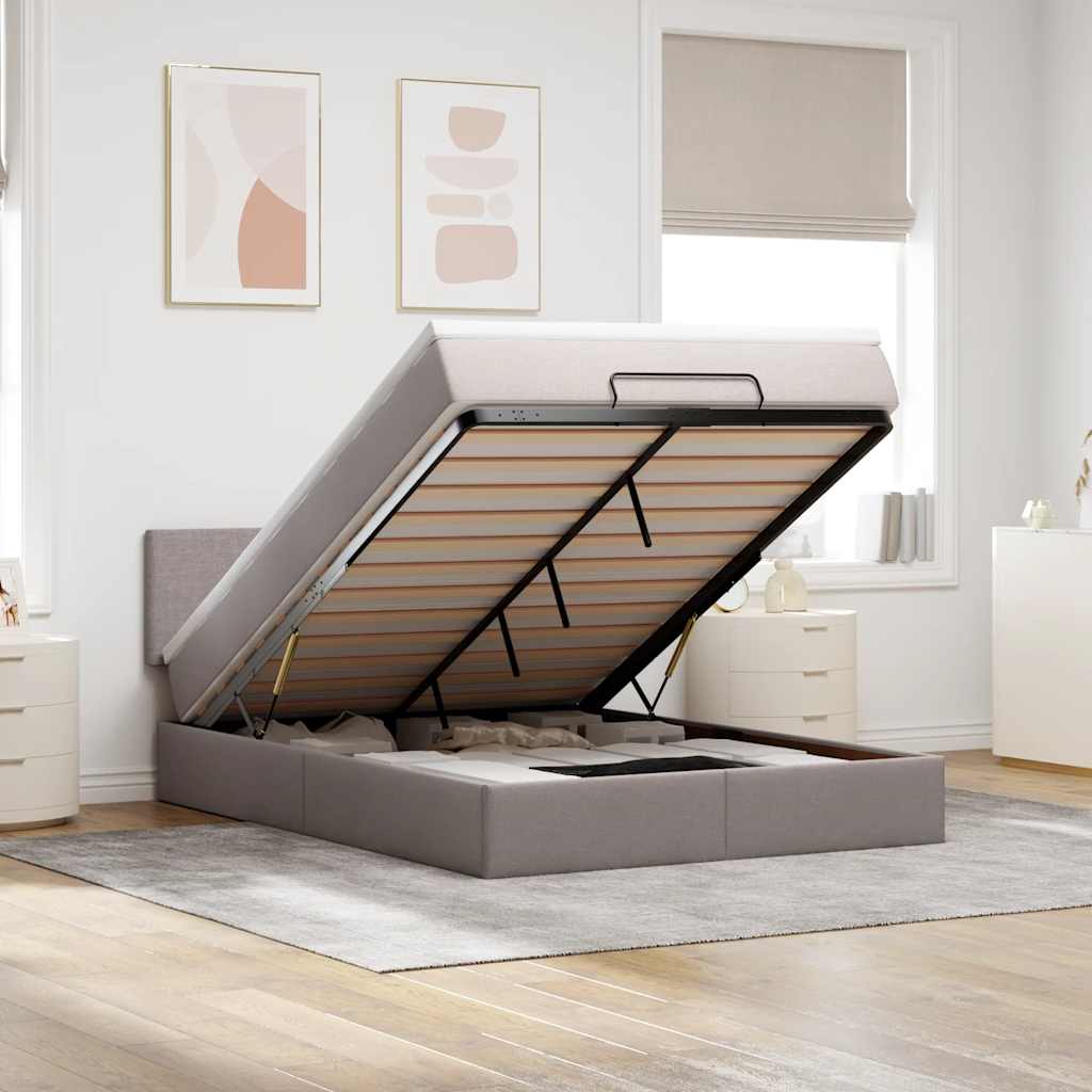 Ottoman-Bett mit Matratze Taupe 140x200 cm Stoff