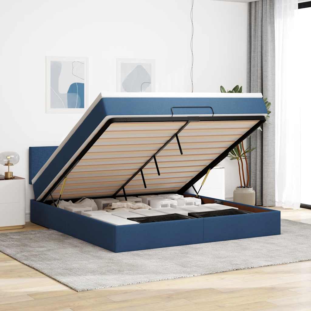 Ottoman-Bett mit Matratze Blau 160x200 cm Stoff