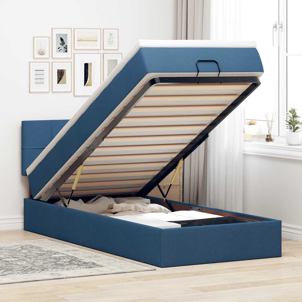 Ottoman-Bett mit Matratze Blau 90x190 cm Stoff