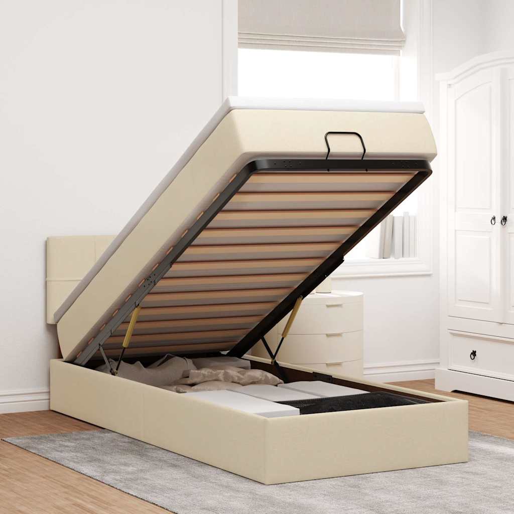 Ottoman-Bett mit Matratze Creme 100x200 cm Stoff