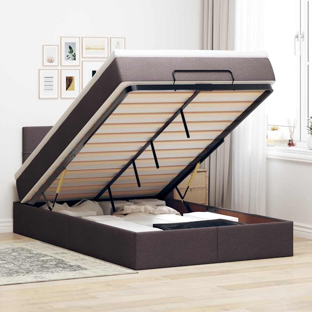 Ottoman-Bett mit Matratze Dunkelbraun 120x190 cm Stoff