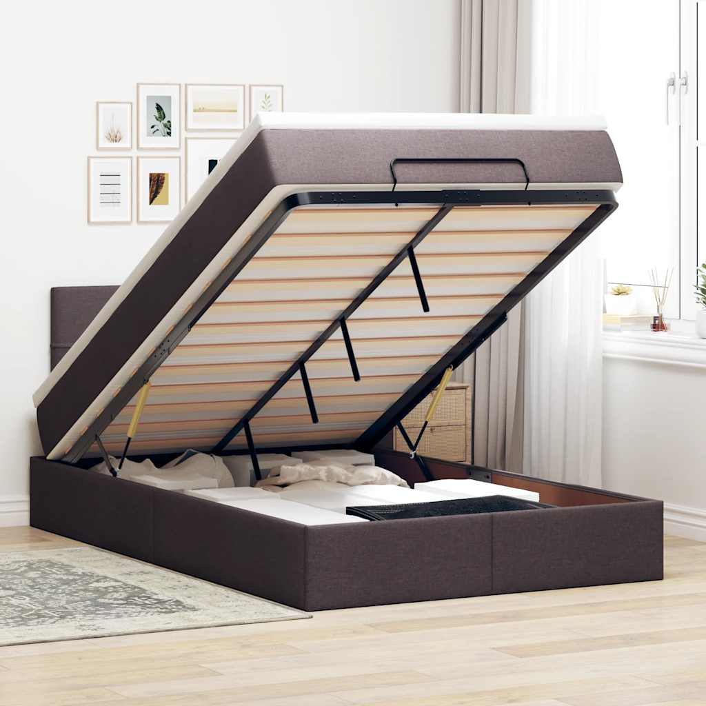 Ottoman-Bett mit Matratze Dunkelbraun 120x200 cm Stoff