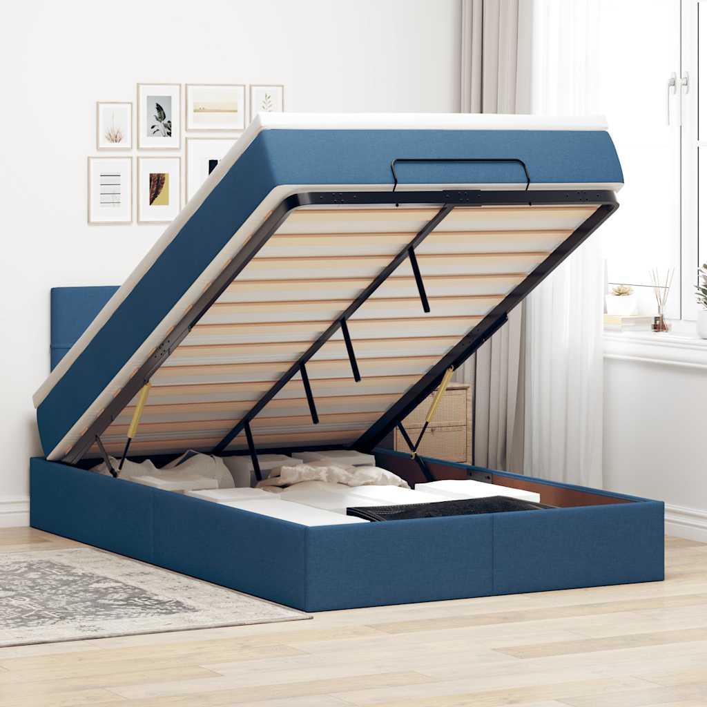 Ottoman-Bett mit Matratze Blau 120x200 cm Stoff