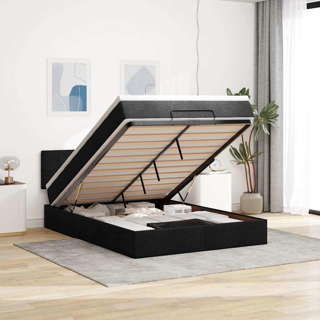 Ottoman-Bett mit Matratze Schwarz 140x200 cm Stoff