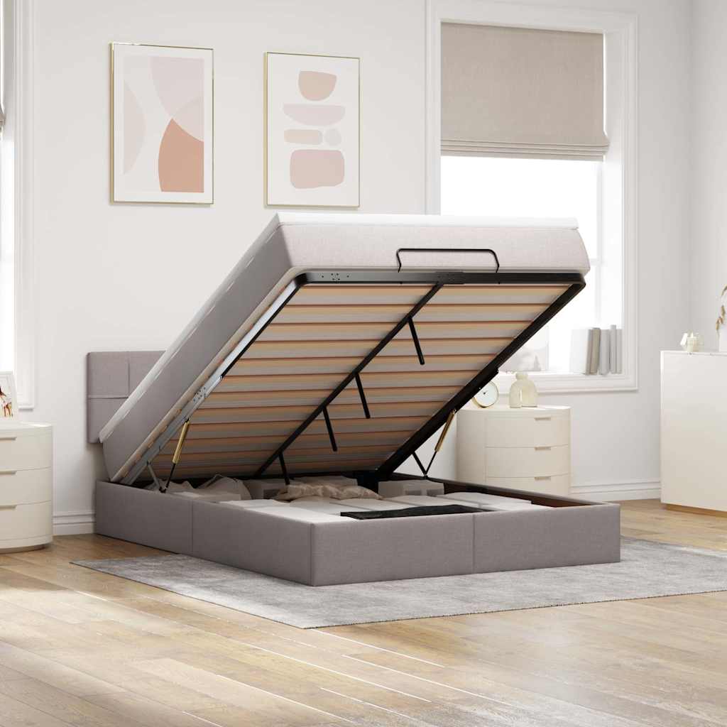 Ottoman-Bett mit Matratze Taupe 140x200 cm Stoff