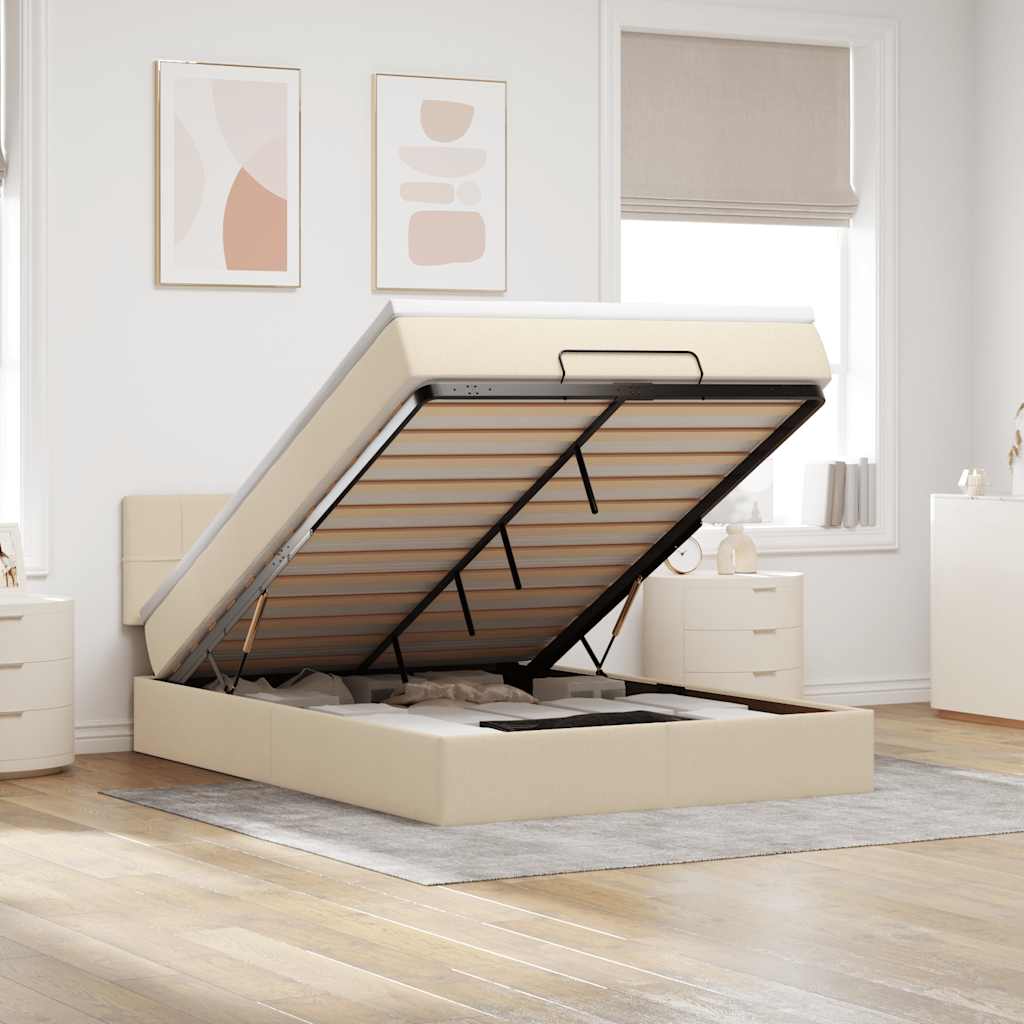 Ottoman-Bett mit Matratze Creme 140x200 cm Stoff
