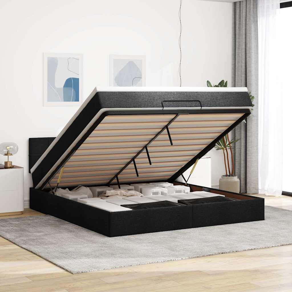 Ottoman-Bett mit Matratze Schwarz 160x200 cm Stoff
