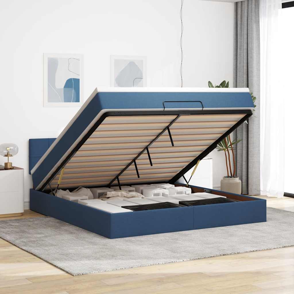 Ottoman-Bett mit Matratze Blau 160x200 cm Stoff