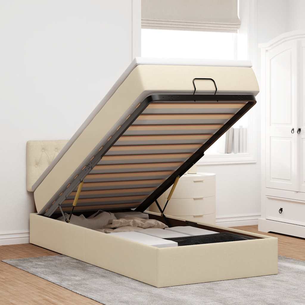 Ottoman-Bett mit Matratze Creme 80x200 cm Stoff