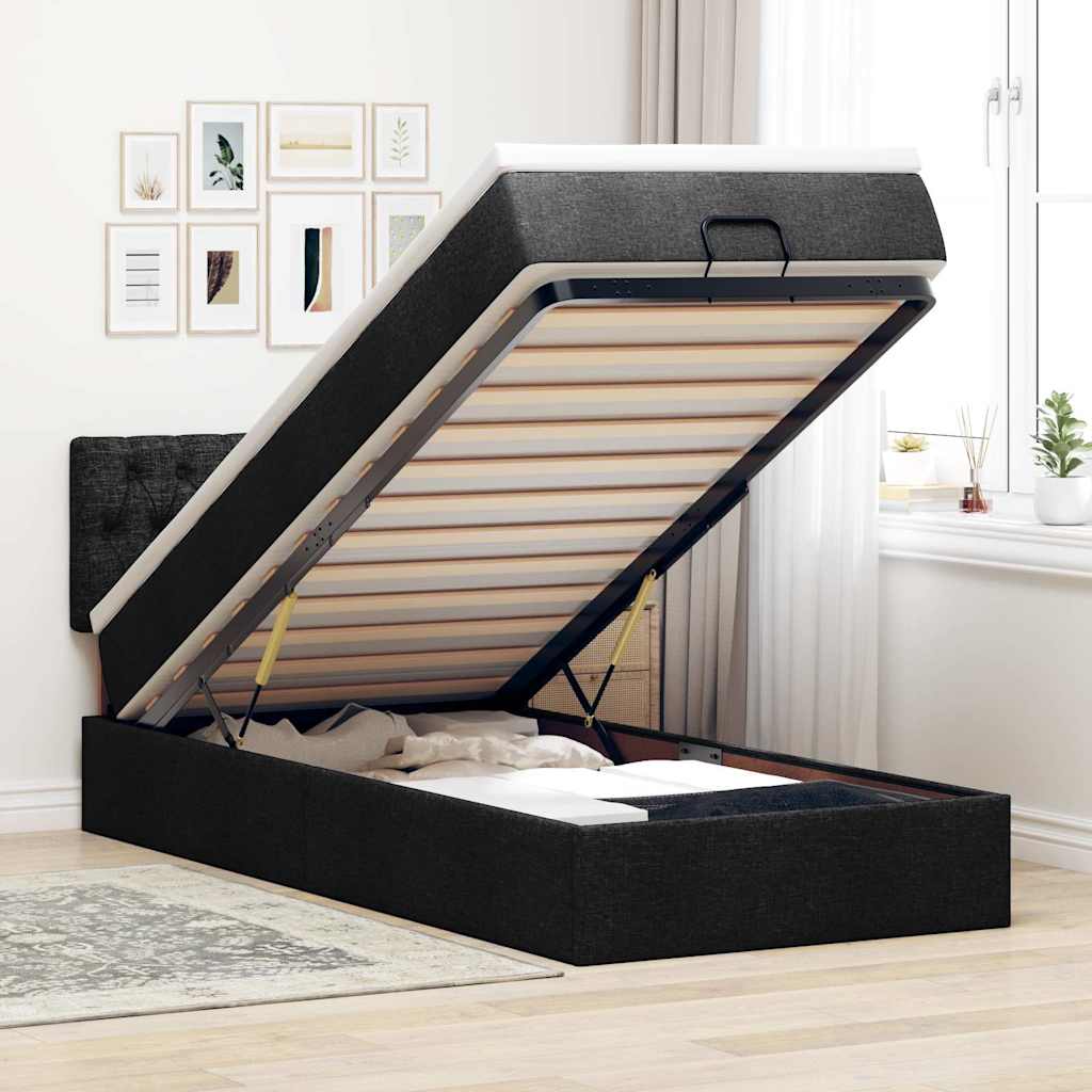 Ottoman-Bett mit Matratze Schwarz 90x190 cm Stoff