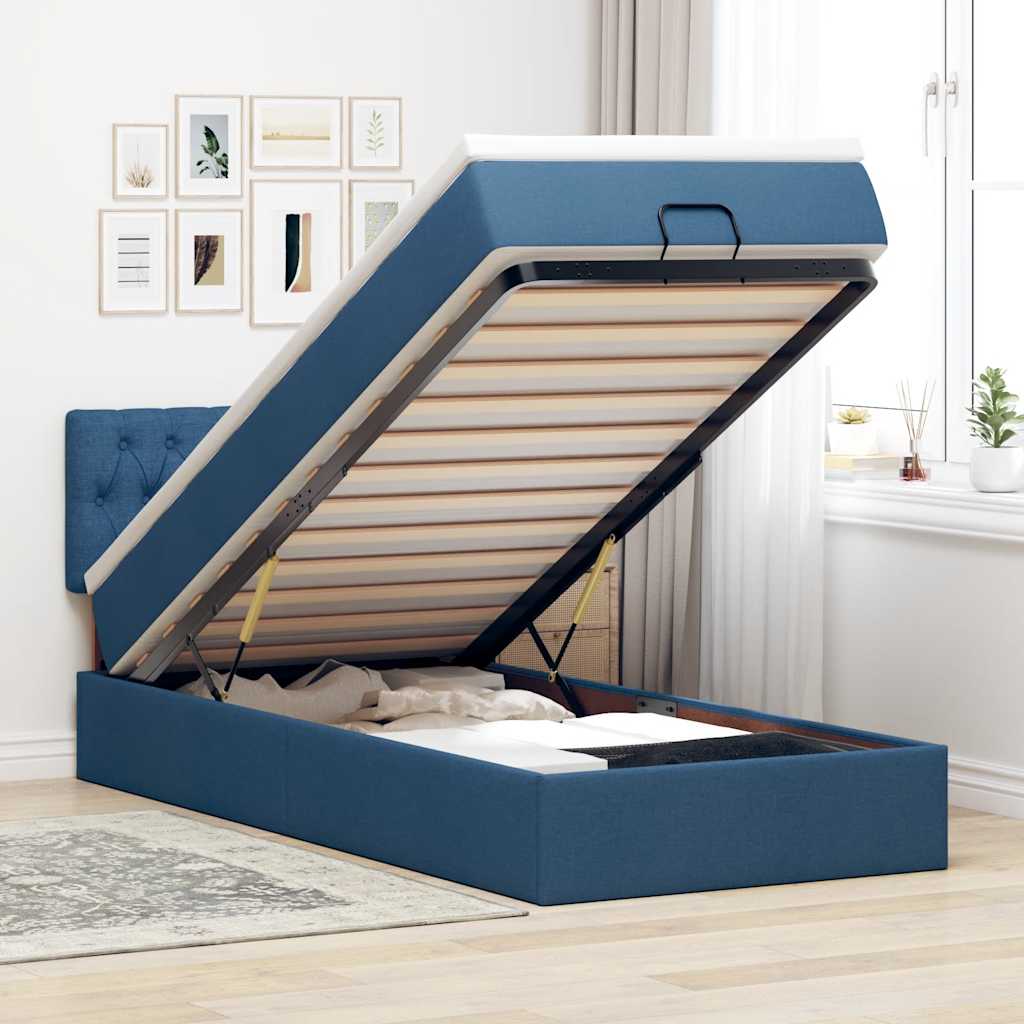 Ottoman-Bett mit Matratze Blau 90x190 cm Stoff