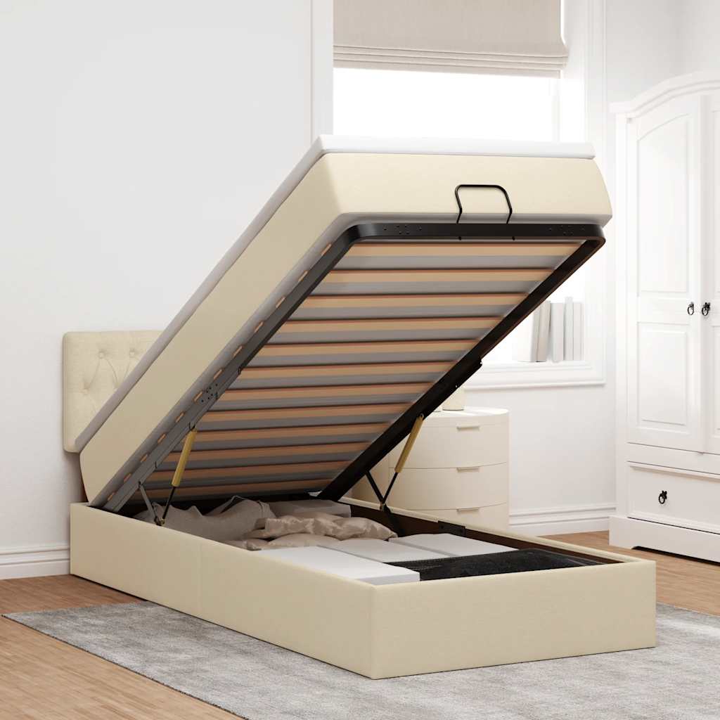 Ottoman-Bett mit Matratze Creme 90x200 cm Stoff
