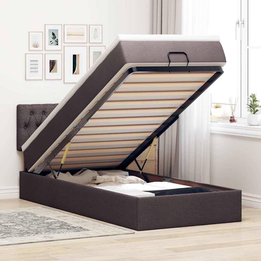 Ottoman-Bett mit Matratze Dunkelbraun 100x200 cm Stoff