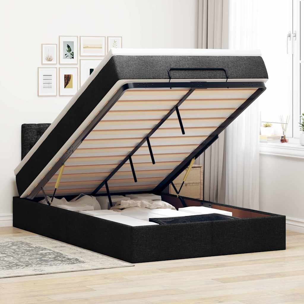 Ottoman-Bett mit Matratze Schwarz 120x190 cm Stoff