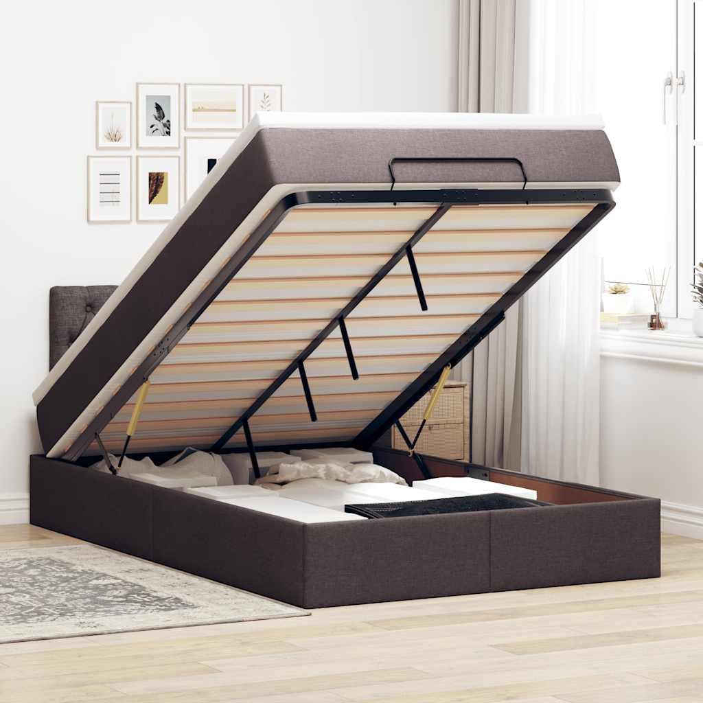 Ottoman-Bett mit Matratze Dunkelbraun 120x190 cm Stoff