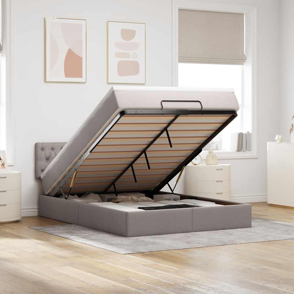 Ottoman-Bett mit Matratze Taupe 140x190 cm Stoff