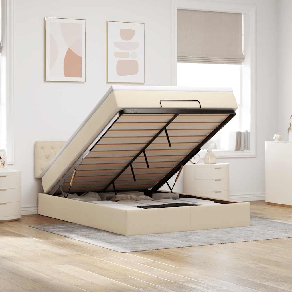 Ottoman-Bett mit Matratze Creme 140x200 cm Stoff
