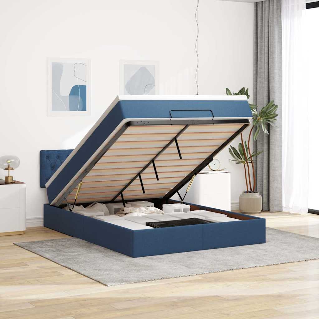 Ottoman-Bett mit Matratze Blau 140x200 cm Stoff