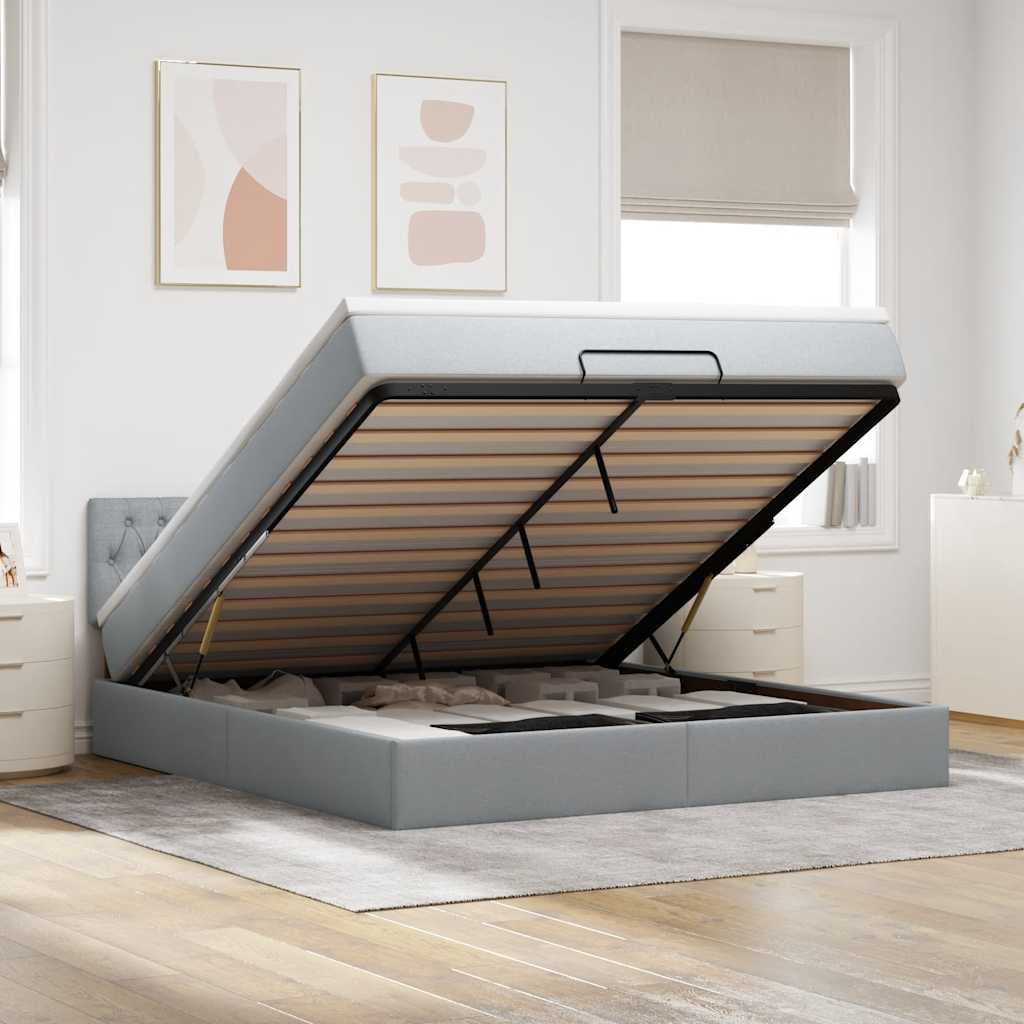 Ottoman-Bett mit Matratze Hellgrau 160x200 cm Stoff